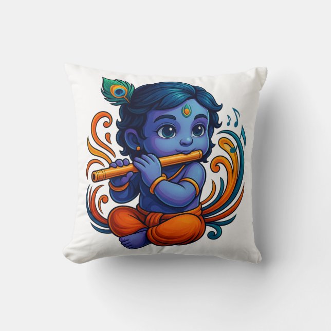 Baby Krishna mit Flute - Peace Vibes | Lebhaftes 3 Kissen (Vorderseite)