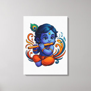 Baby Krishna mit Flute - Peace Vibes   Lebhaftes 3 Leinwanddruck