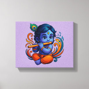 Baby Krishna mit Flute - Peace Vibes   Lebhaftes 3 Leinwanddruck