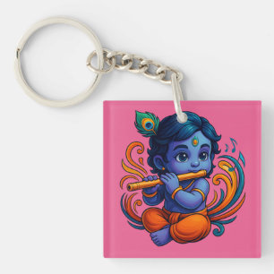 Baby Krishna mit Flute - Peace Vibes   Lebhaftes 3 Schlüsselanhänger