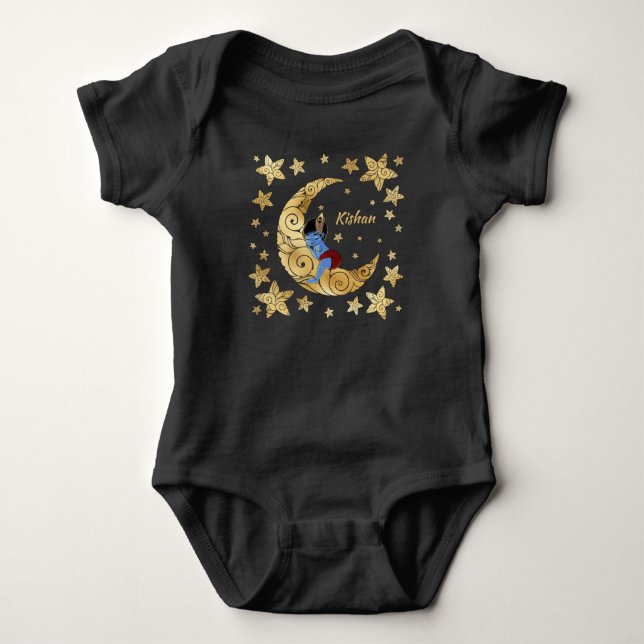Baby Krishna slapend op de maan tussen de sterren. Baby Strampler (Vorderseite)