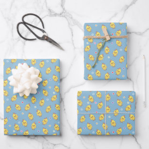 Baby-Küken Bauernhof Tier Süß Kawaii Muster Blau Geschenkpapier Set