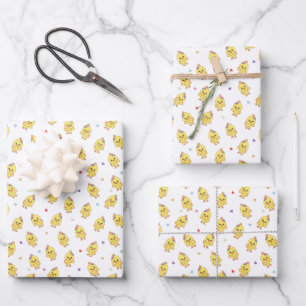 Baby-Küken Farbige Herzen Kawaii Geschenkpapier Set