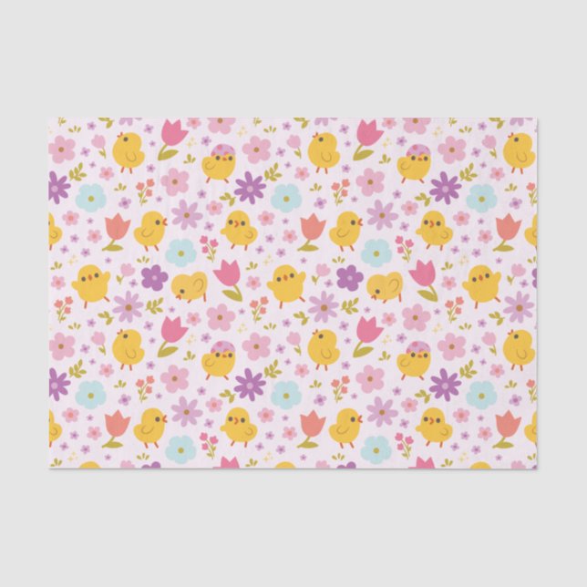 Baby-Küken-Frühlings-Blumenmuster Seidenpapier (Vorderseite)