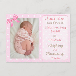 Baby-kündigen rosa Punkt-Geburt Postkarte an