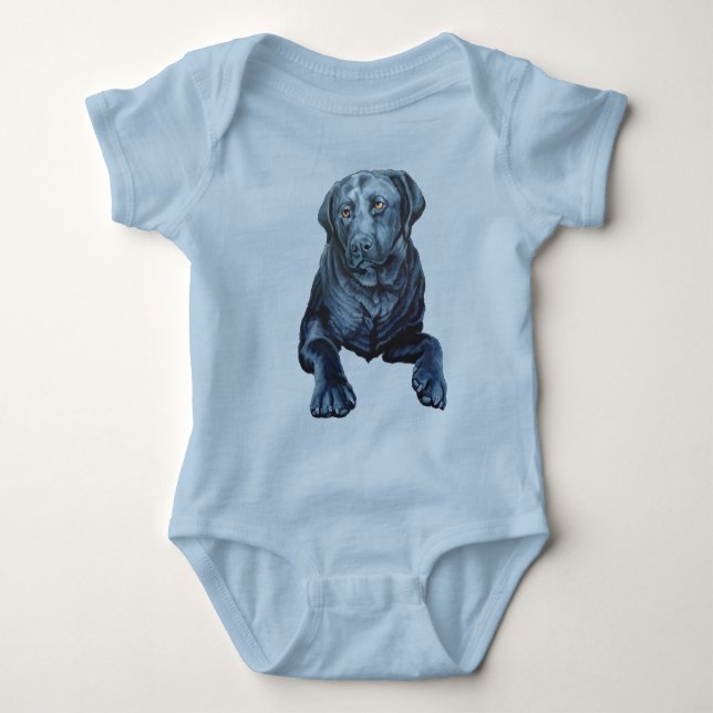 Baby Labrador Bodysuit Blue Hund Art Baby Geschenk Baby Strampler (Vorderseite)