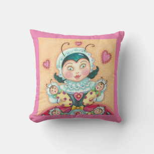 Baby Ladybugs Family THROW PILLOW Pink Kissen