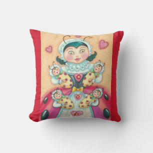 Baby Ladybugs Family THROW PILLOW Red Border Kissen