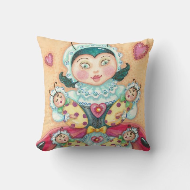 Baby Ladybugs Family THROW PILLOW Red Kissen (Vorderseite)