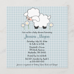 Baby Lamb Baby Shower Invitations En vichy bleu