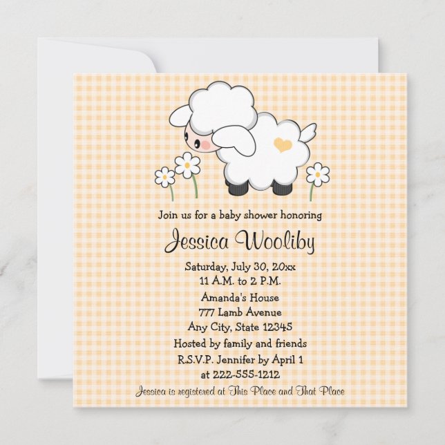 Baby Lamb Babydusche Einladungen Geschlecht neutra (Vorderseite)