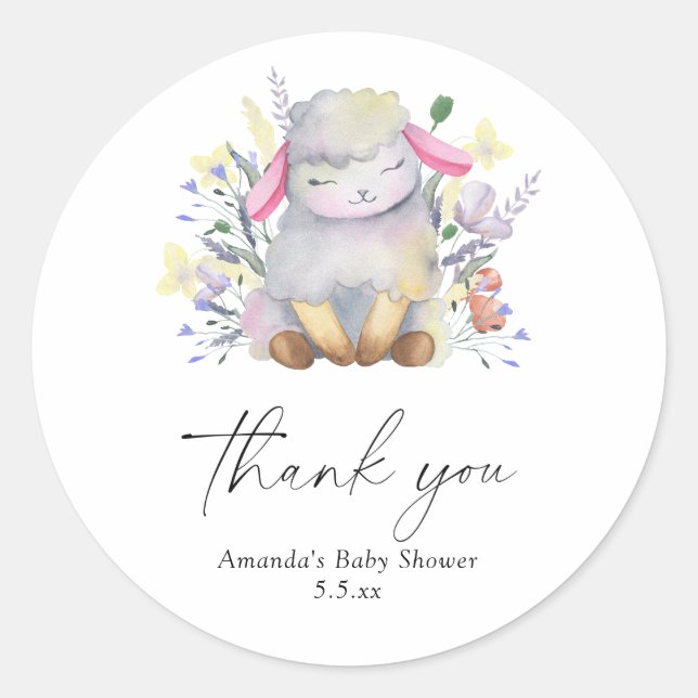 Baby Lamb - Danke Runder Aufkleber (Vorderseite)