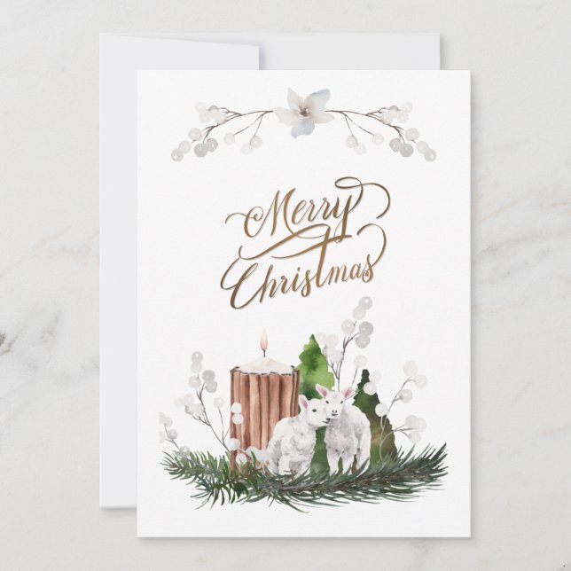 Baby Lamb Pine Candle Christmas Feiertagskarte (Vorderseite)