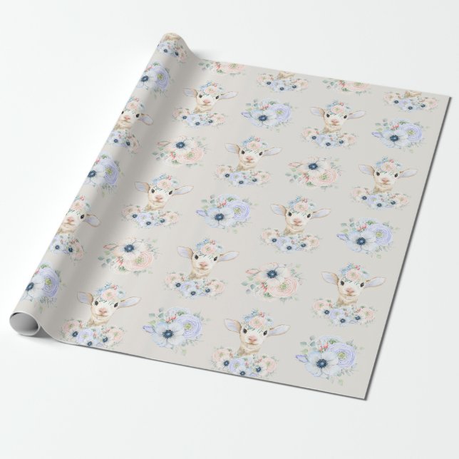 Baby Lamb rosa blaues Geschlecht neutrale Anzeige Geschenkpapier (Ungerollt)