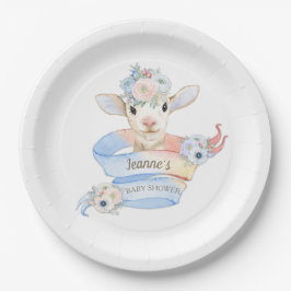 Baby Lamb rosa blaues Geschlecht neutrale Anzeige Pappteller