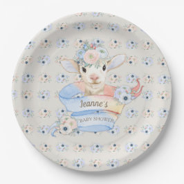 Baby Lamb rosa blaues Geschlecht neutrale Anzeige Pappteller