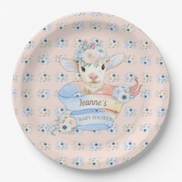Baby Lamb rosa blaues Geschlecht neutrale Anzeige Pappteller