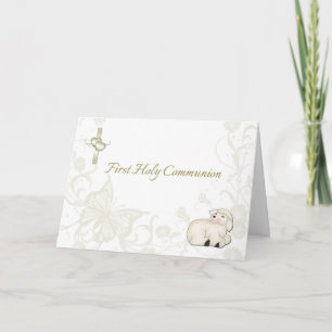 Baby Lamb Tan Erste Kommune Grußkarte Karte