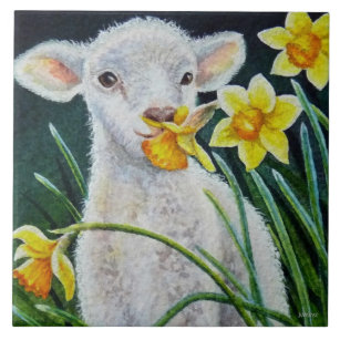 Baby Lamb und Frühlingsgetränke Fliese