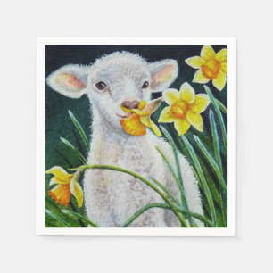 Baby Lamb und Frühlingsgetränke Wasserfarben Kun Serviette