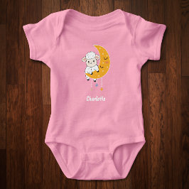 Baby Lamm auf dem Mond mit Personalisiertem Vornam Baby Strampler
