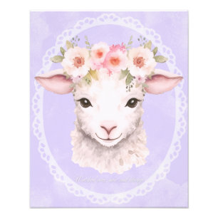 Baby Lamm mit Blume Crown Kinderzimmer Art Fotodruck