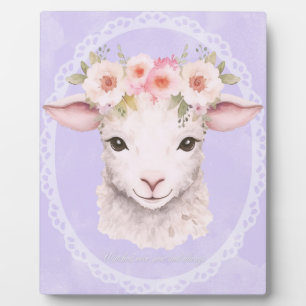 Baby Lamm mit Blume Crown Kinderzimmer Art Fotoplatte