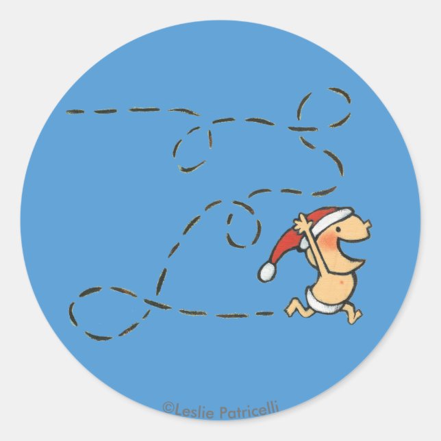 Baby läuft am Weihnachtsmorgen Runder Aufkleber (Vorderseite)