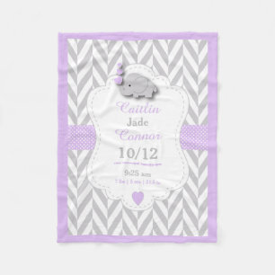 Baby Lavendel Elephant Birth Keepake Design Fleecedecke