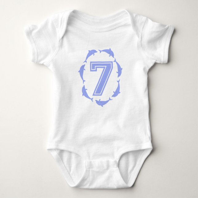 Baby lernt Nummer 7 in blau Strampler (Vorderseite)
