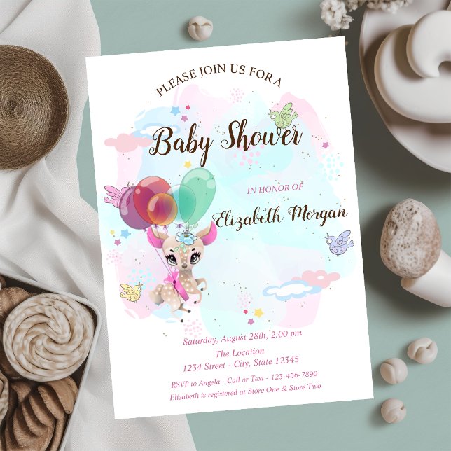 Baby Liebe, Balloons, Watercol Splash Baby Dusche Einladung (Von Creator hochgeladen)