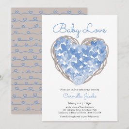 Baby Liebe Blue Hearts Rustic Baby Shower Einladung