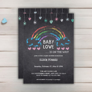 Baby Liebe Chalkboard Herz & Rainbow Baby Dusche Einladung