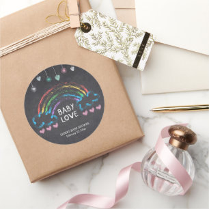 Baby Liebe Chalkboard Herz & Rainbow Baby Dusche Runder Aufkleber