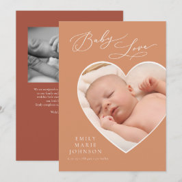 Baby Liebe Coral Heart Foto Geburtsankündigung Einladung