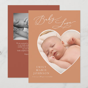 Baby Liebe Coral Heart Foto Geburtsankündigung Einladung