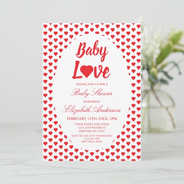 Baby Liebe Heart Baby Dusche Einladung (Stehend Vorderseite)