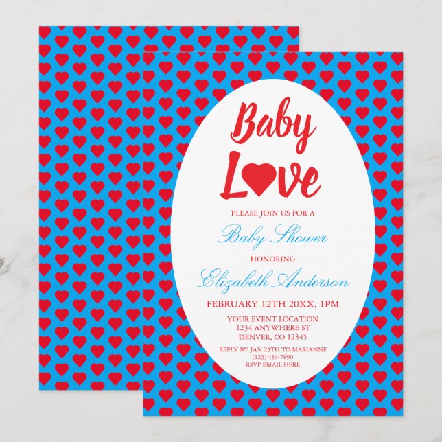 Baby Liebe Heart Baby Dusche Einladung (Vorne/Hinten)