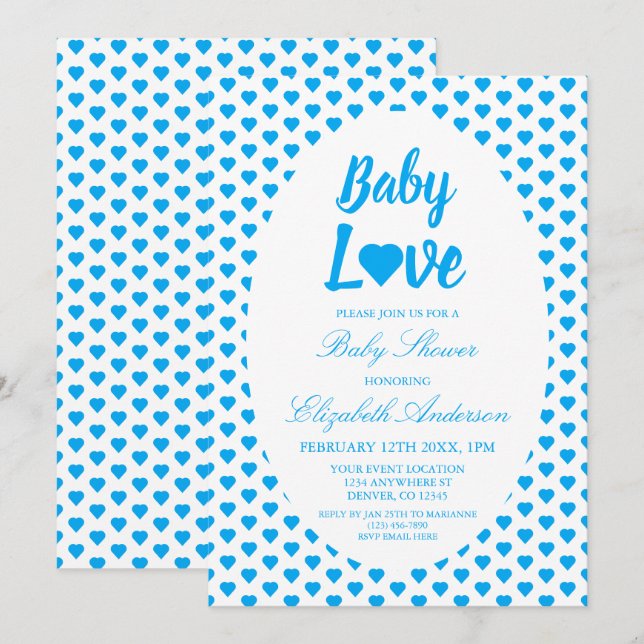 Baby Liebe Heart Boy Babydusche Einladung (Vorne/Hinten)