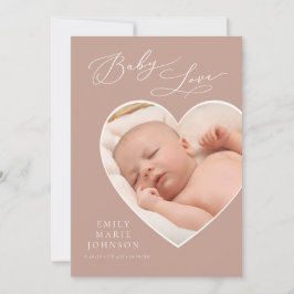 Baby Liebe Mauve Heart Foto Geburtsankündigung Einladung