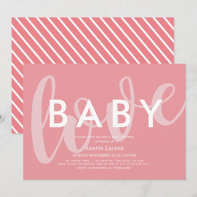 Baby Liebe Minimalistisch Pink Babydusche Einladung (Vorne/Hinten)