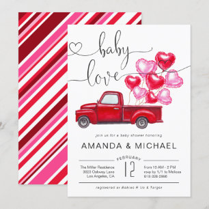 Baby-Liebe Red Truck Heart Balloons Babydusche Einladung