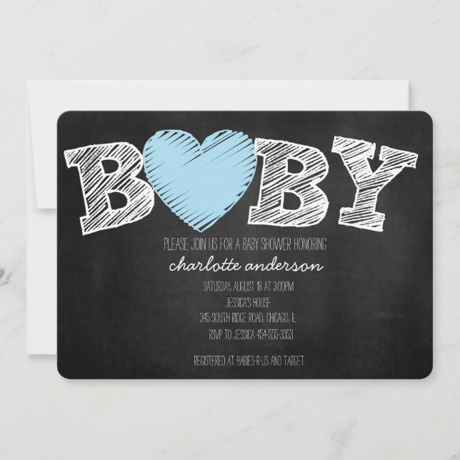 Baby-Liebe-Tafel-Jungen-Zickzack Duschen-Einladung Einladung (Vorderseite)