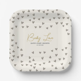 Baby Liebe Taupe Hearts Gender Neutral Baby Dusche Pappteller