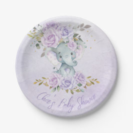Baby Lila Floral Elefanten Twins Baby Dusche Pappteller