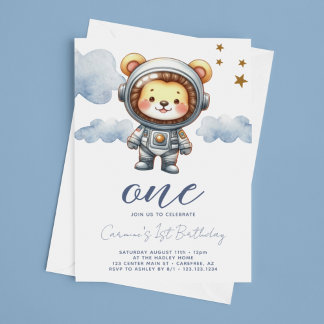 Baby Lion Astronaut 1. Geburtstag Einladung
