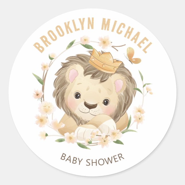 Baby Lion King Baby Shower Dschungel Runder Aufkleber (Vorderseite)