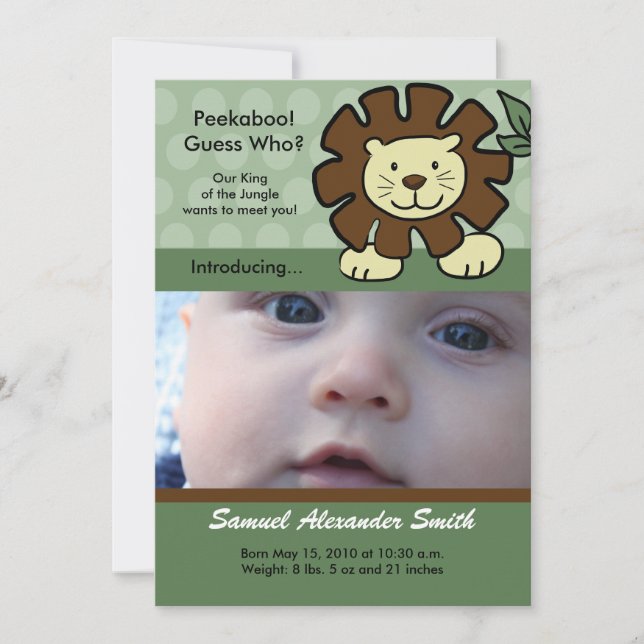 BABY LION King of the Jungle Birth Ankündigung (Vorderseite)