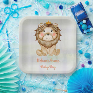 Baby Lion Welcome Baby Boy Paper Plate Pappteller