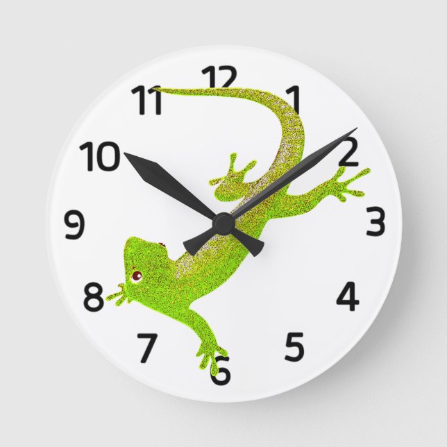 Baby Lizard Cartoon Clock Runde Wanduhr (Vorderseite)
